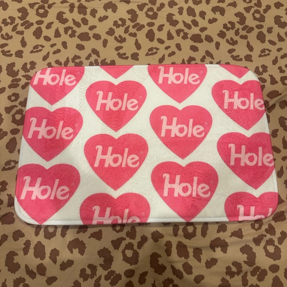 Vintage Pink Heart 'Hole' Bath Mat on White